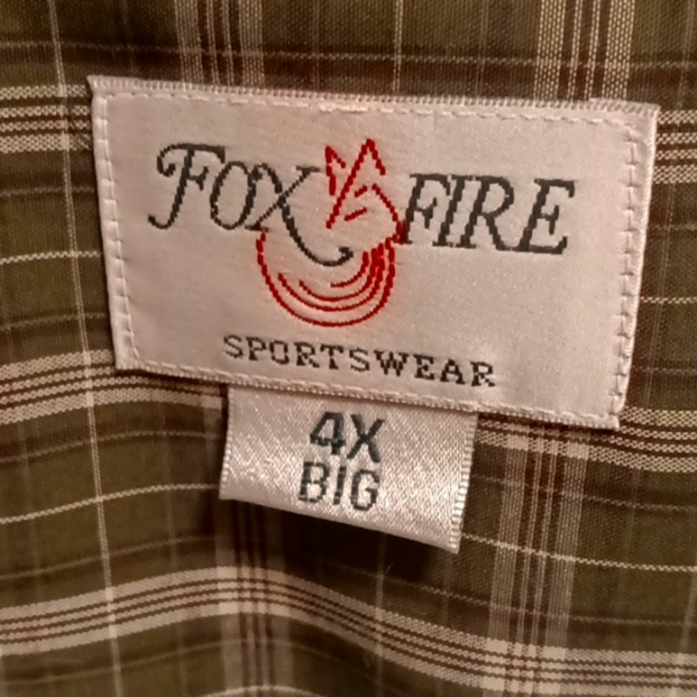 NWT FOX FIRE SPORTSWEAR straight hem olive green plaid s/s w front pockets Sz 4X